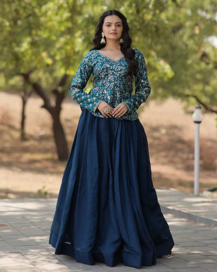 Rama Color Vichitra Shimmer Crop Top Lehenga Choli