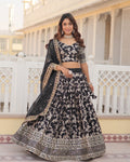 Black Color Pure Viscose Jacquard Lehenga Choli