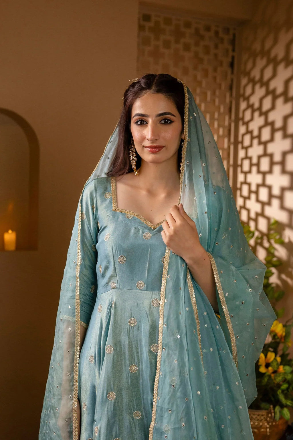 Elegant Sky Blue Anarkali Suit Set – Perfect for Weddings & Special Occasions