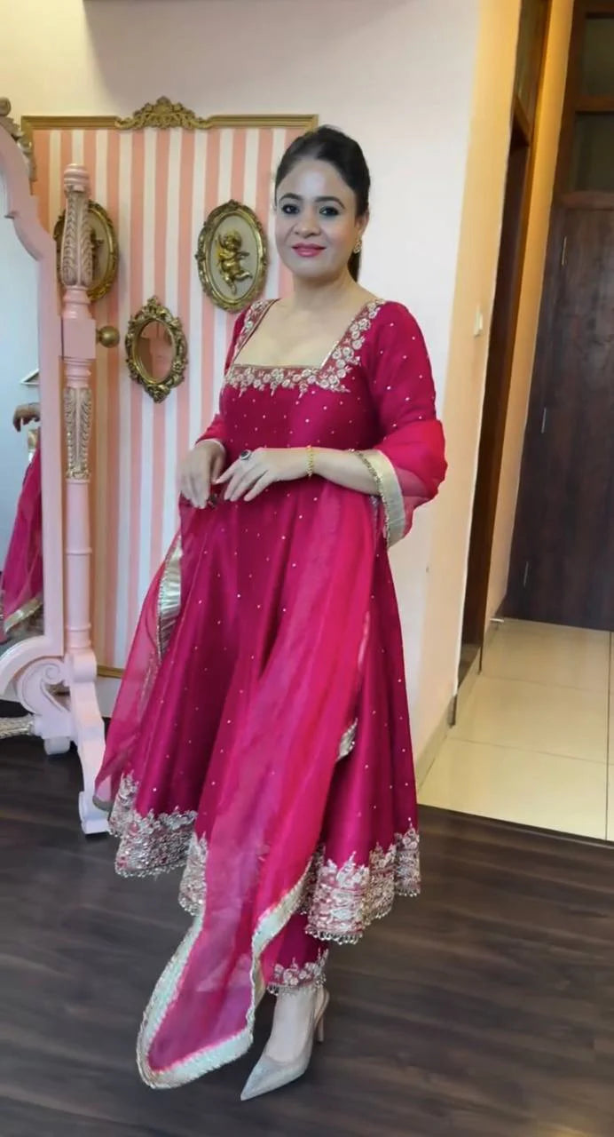 Prachi Pink Premium Vichitra Royal Elegant Suit Set