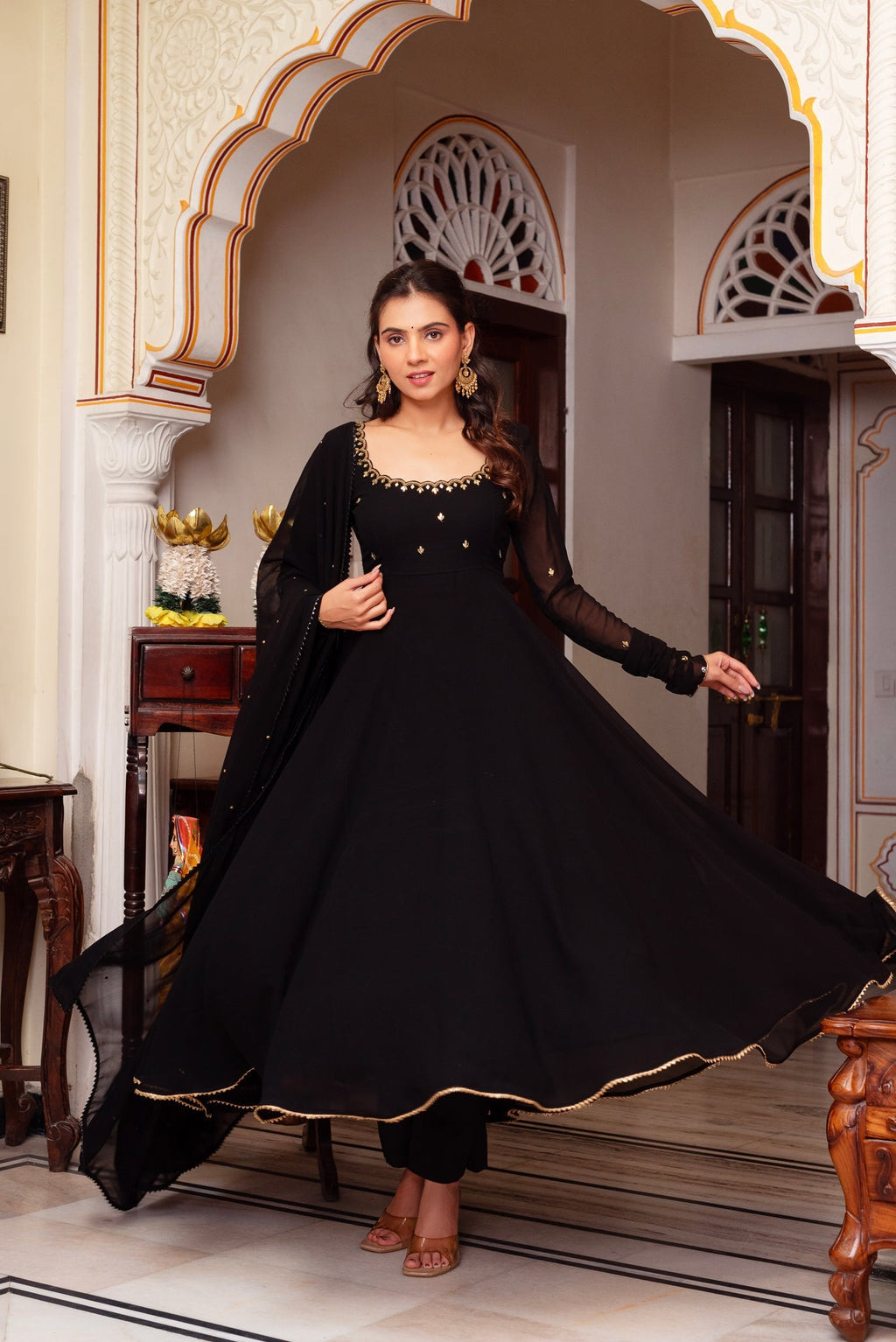 Black Color Hand Work Anarkali Suit with Dupatta