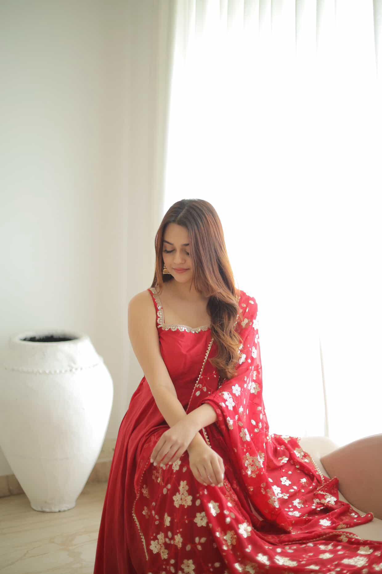 Vaishnavi Rao Manjula Maroon Anarkali Gown Suit Set