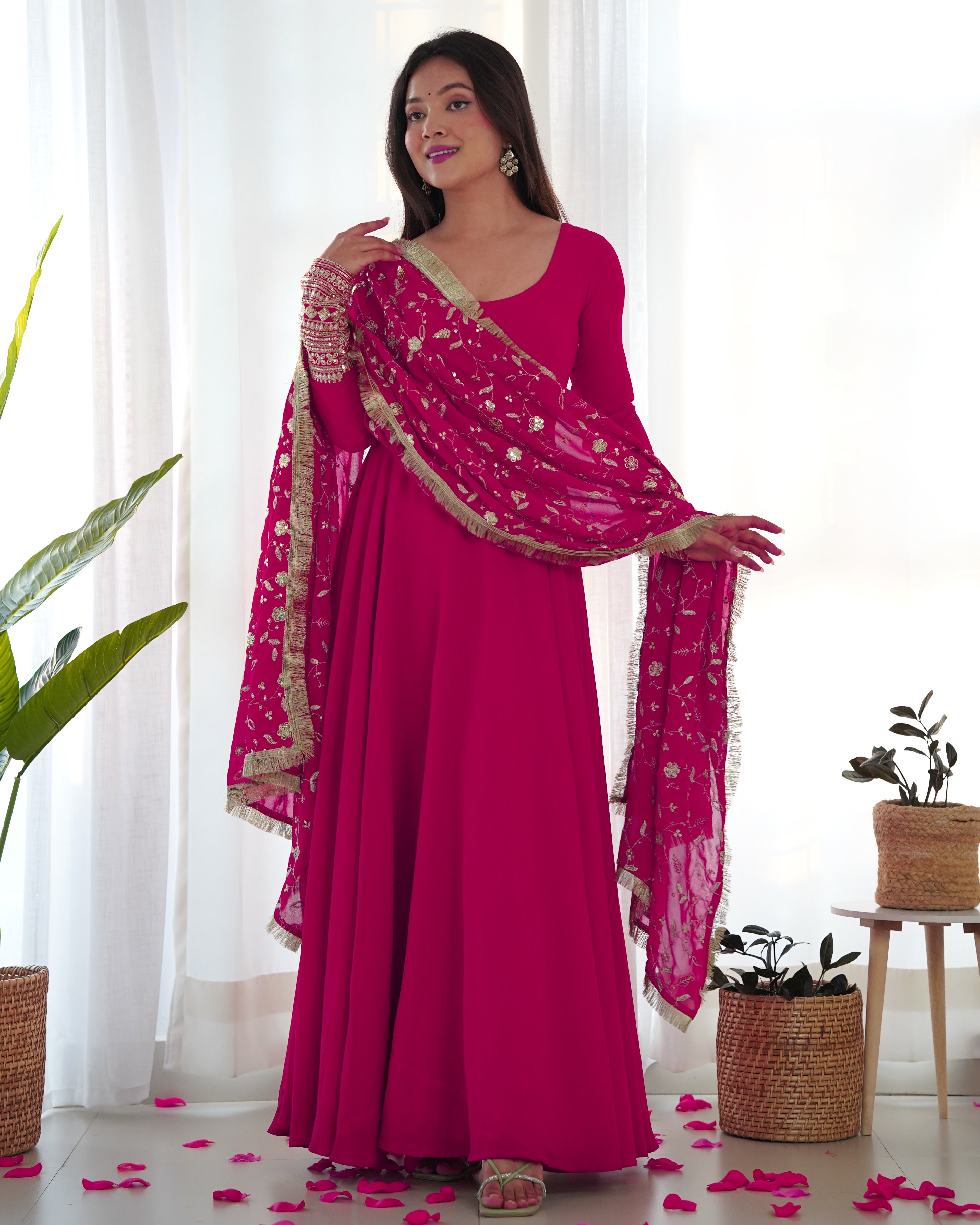 Attractive Pink Anarkali Suit Set With Heavy Dupatta