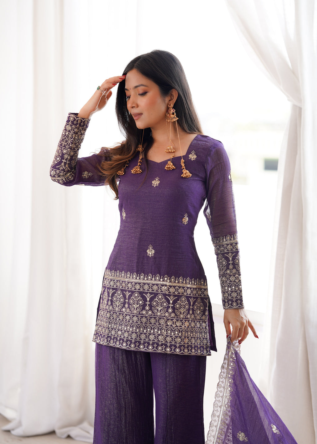 Purple Color Soft Crunchy Silk Sharara Suit