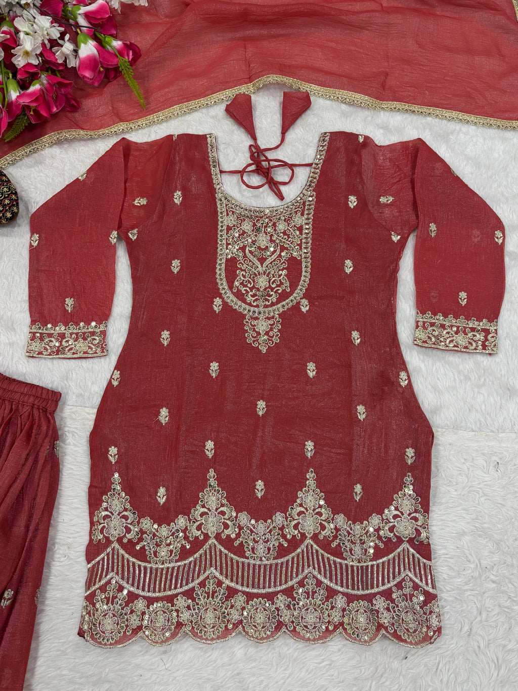 Designer Sharara Plazzo - Red