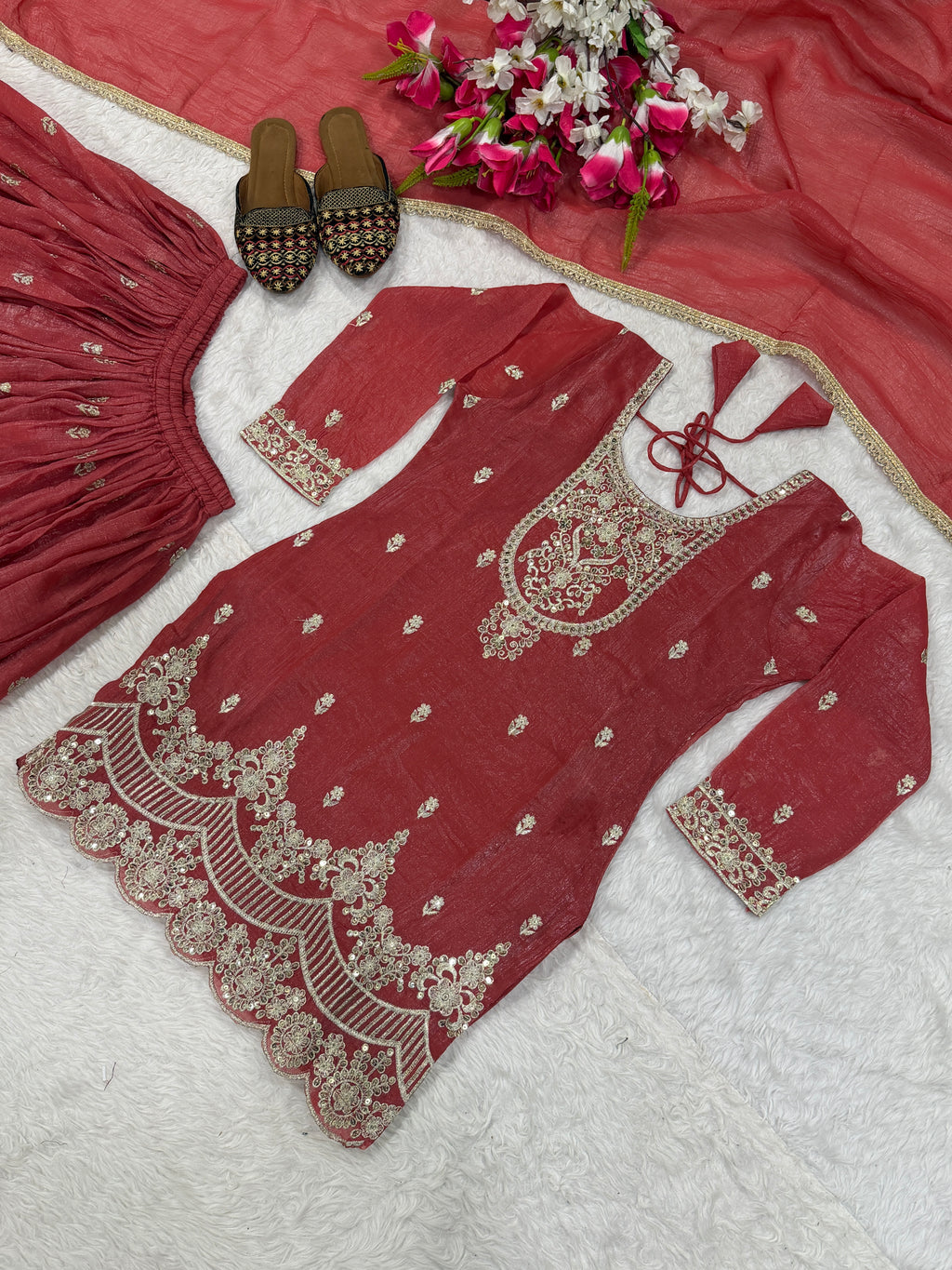 Designer Sharara Plazzo - Red