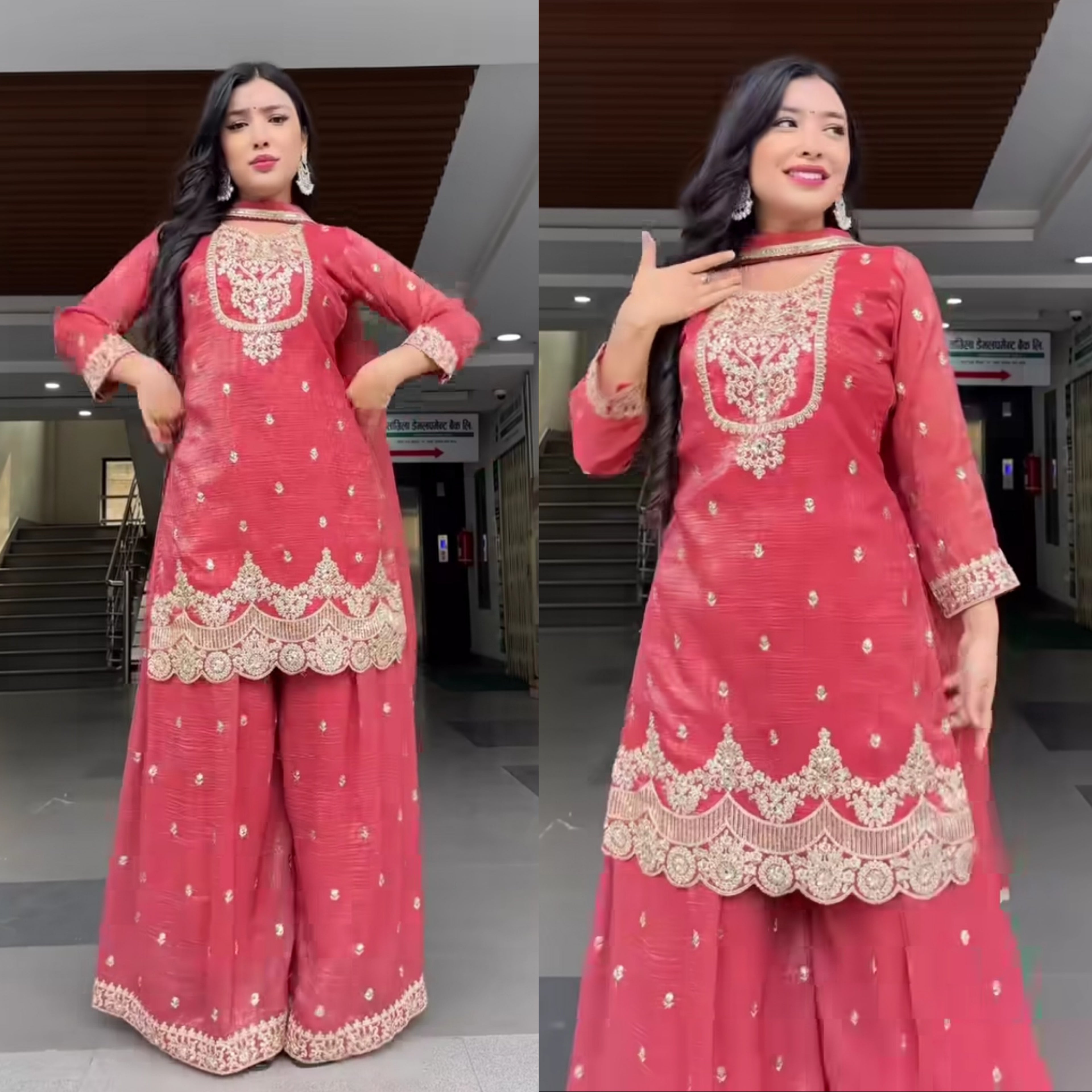 Designer Sharara Plazzo - Red