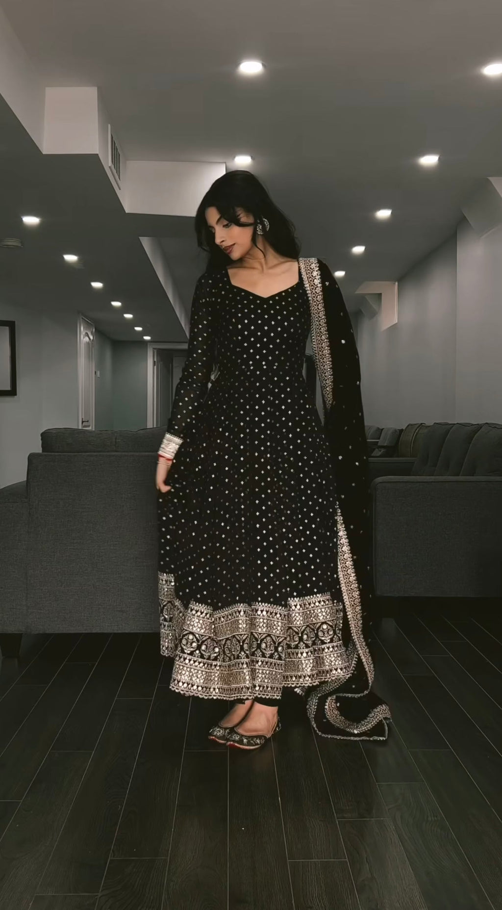 Outstanding Black Color Sequence Work Anarkali Gown