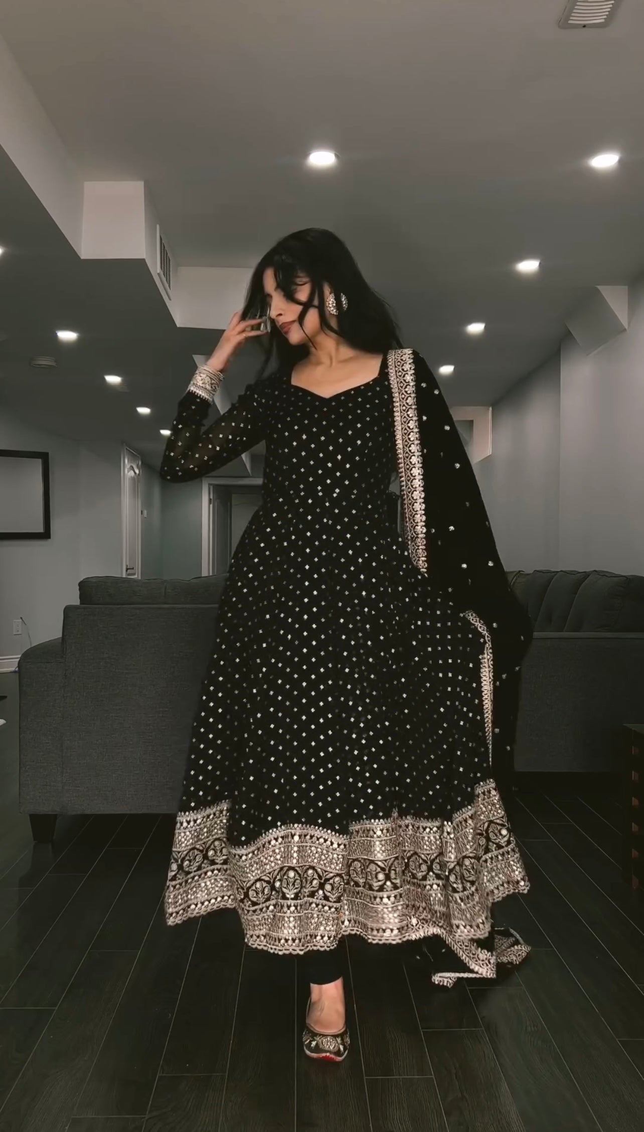 Outstanding Black Color Sequence Work Anarkali Gown