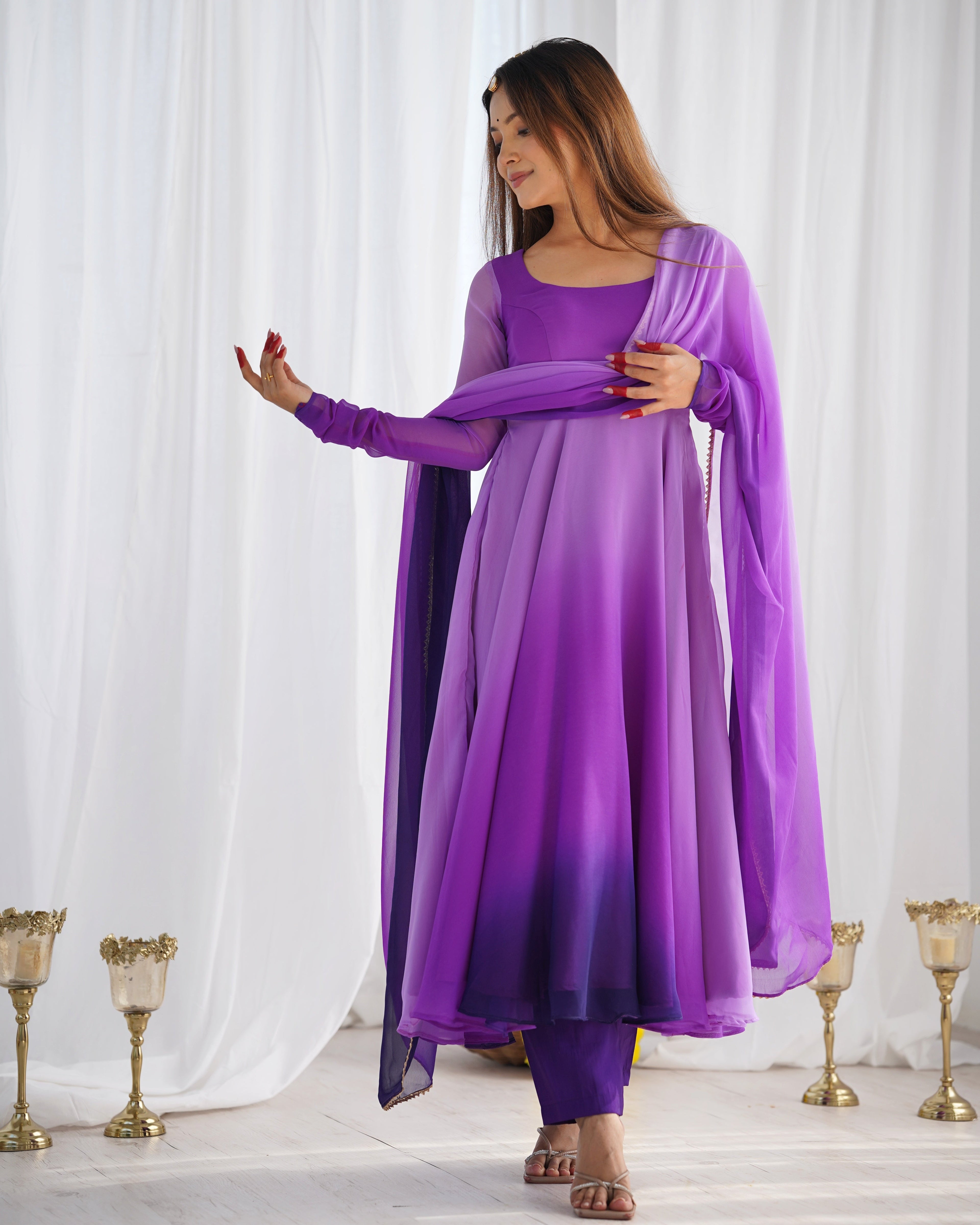 Multi Purple Color Georgette Three Piece Anarkali Suit