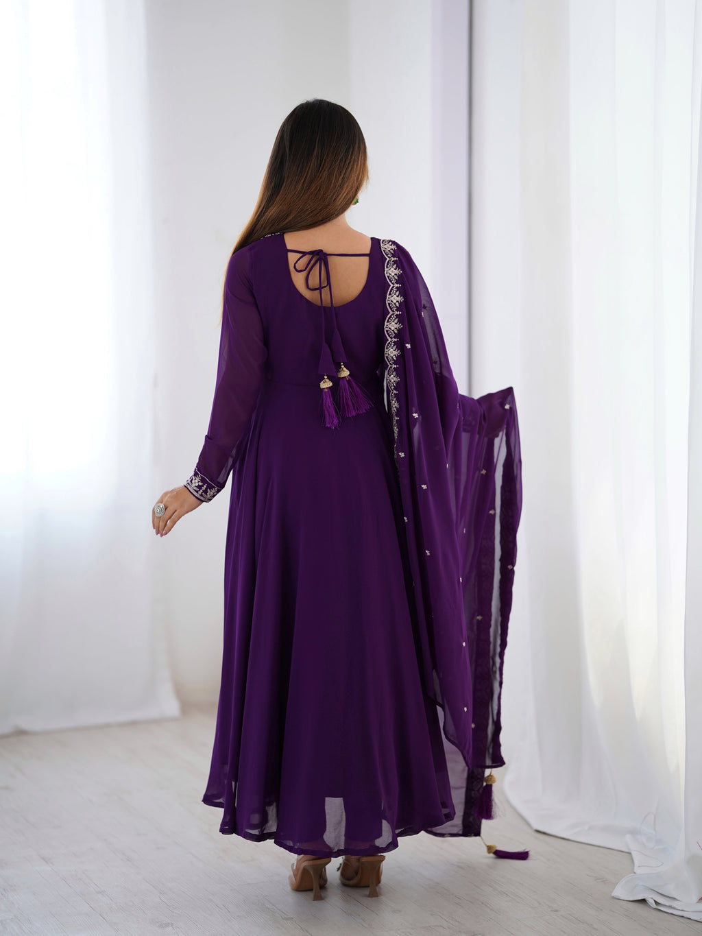 Purple Color Georgette Embroidered Three Piece Anarkali Suit