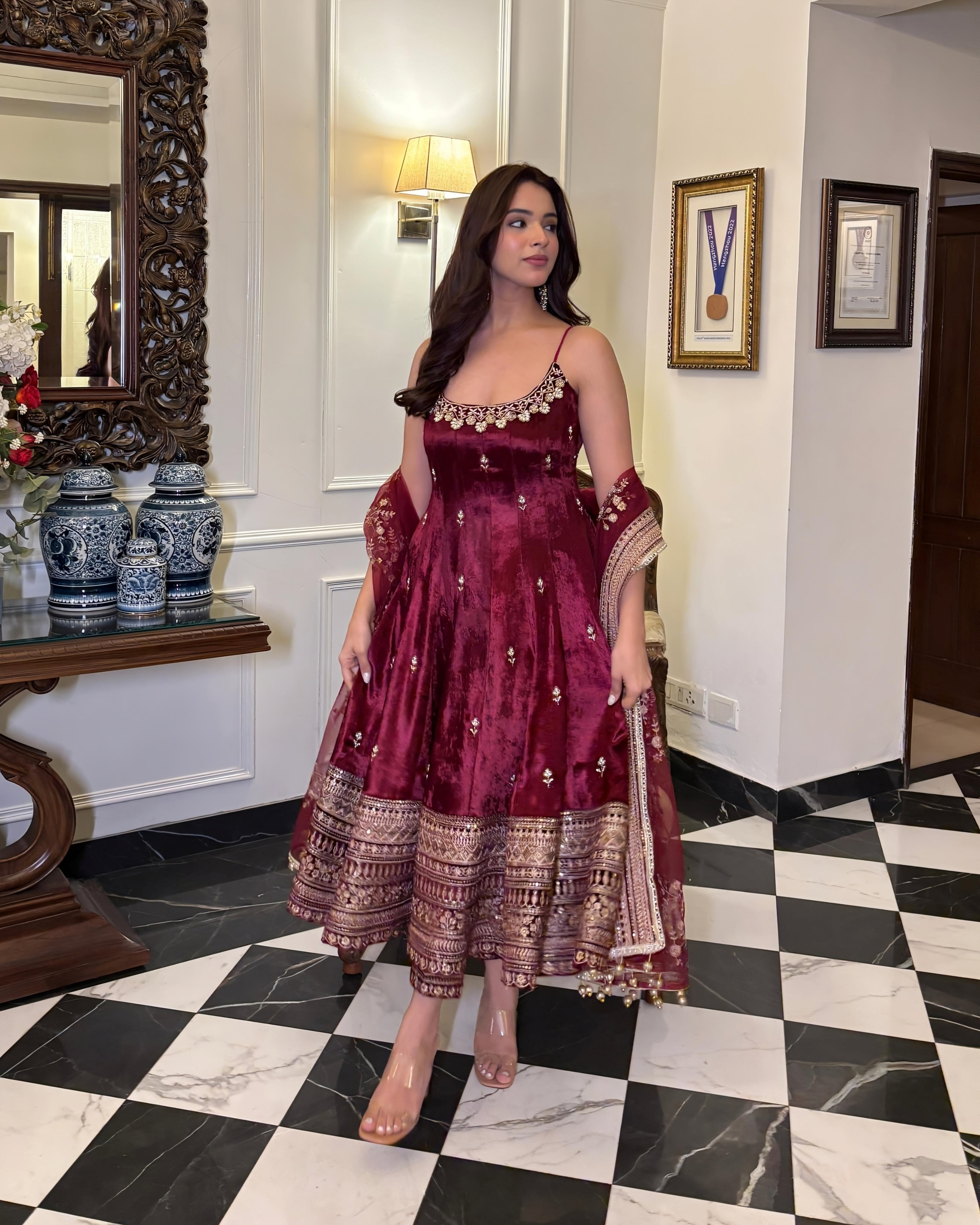 Alveera Premium Quality Maroon Anarkali Suit Set