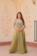 Mehndi Color Fendi Embroidered work Gown
