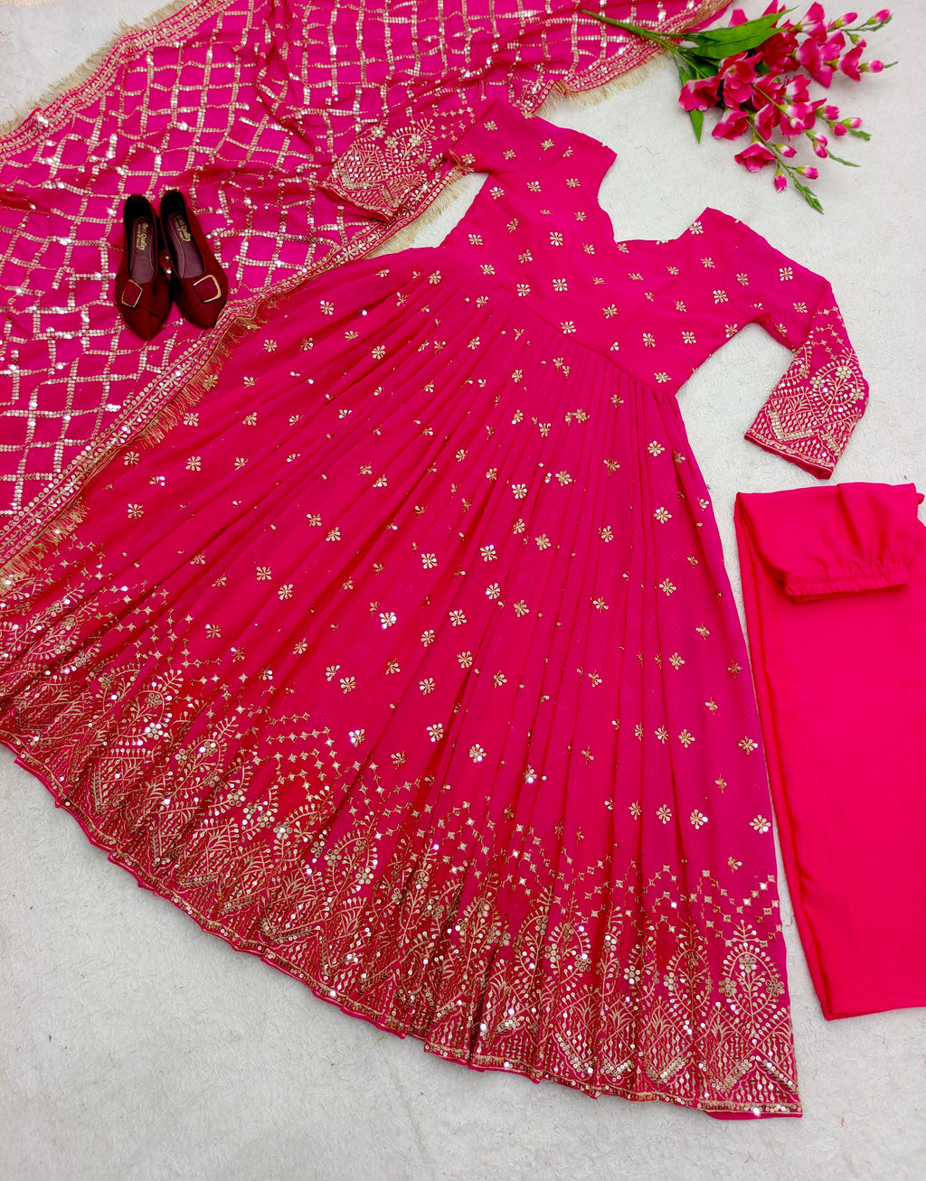 Gorgeous Pink Color Sequence Work Anarkali Suit