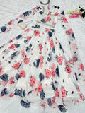 Fancy Sleeves Pattern Flower Print White Lehenga Choli