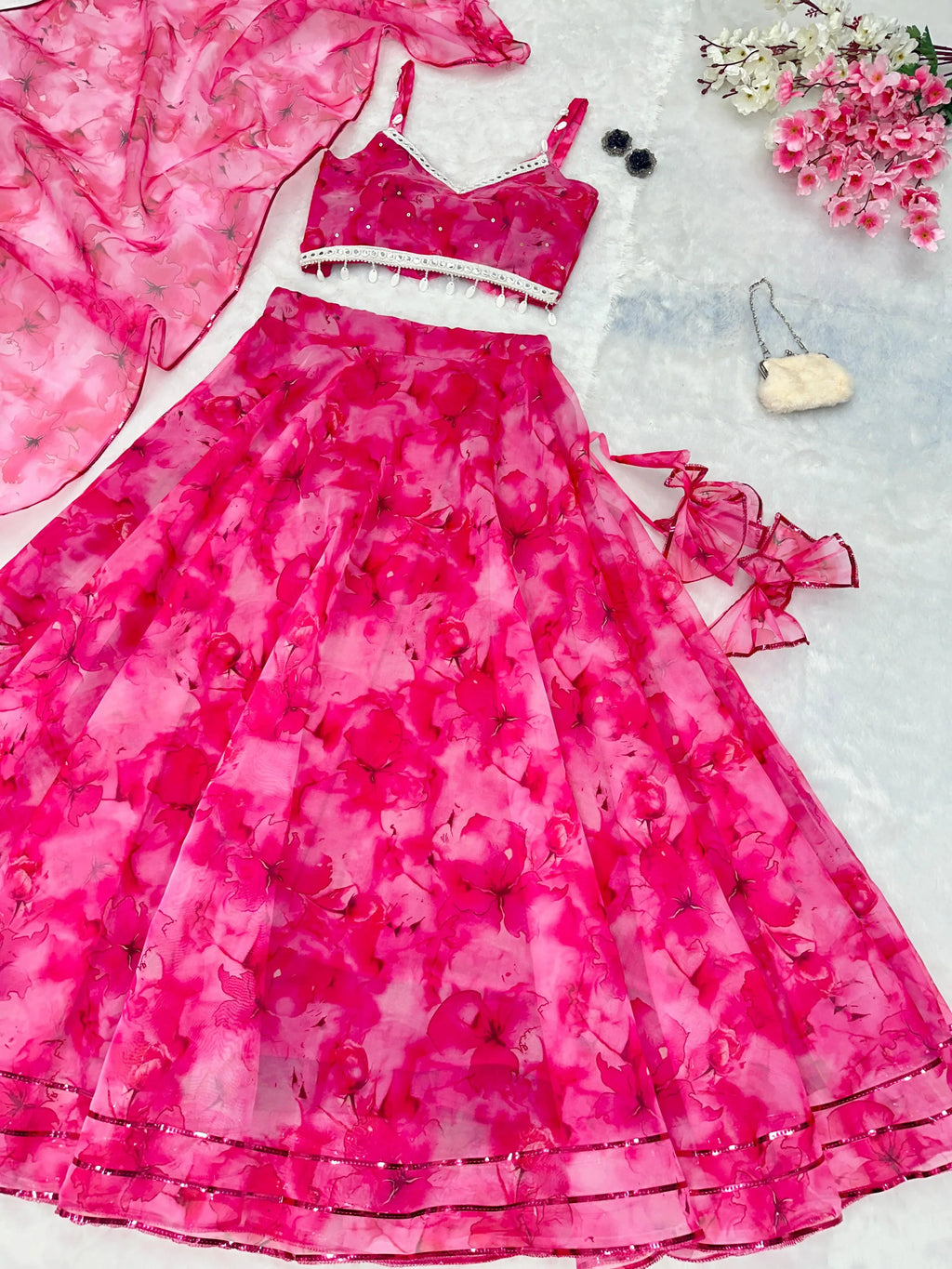 Mesmerizing Pink Color Organza Lehenga Choli