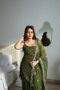 Mehndi Outfit Green Kurta And Sharara Suit with Dupatta For Mehndi Ceremony