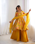 Mustard Color Raman silk Discharge Printed palazzo Suit