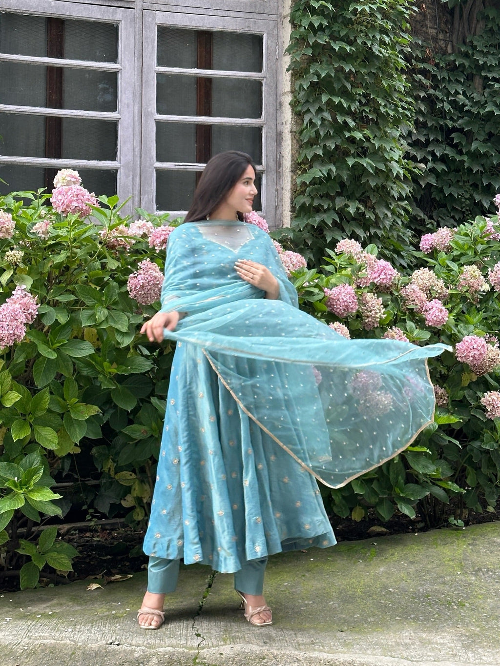 Festive Wear Sky Blue Embroidered Anarkali Suit with Dupatta