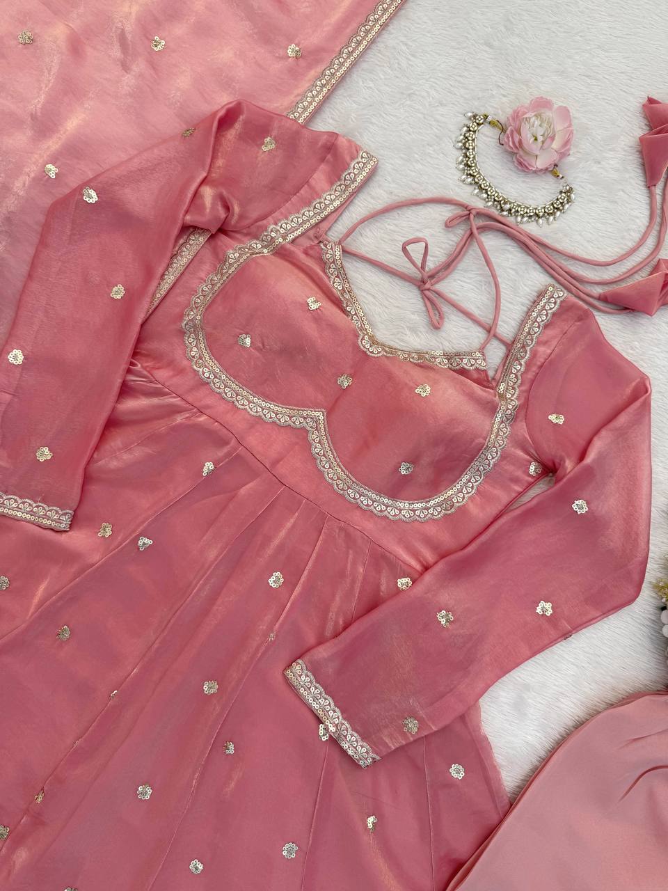 Glamorous Pink Ethnic Embroidered Anarkali Suit for Festive Wear