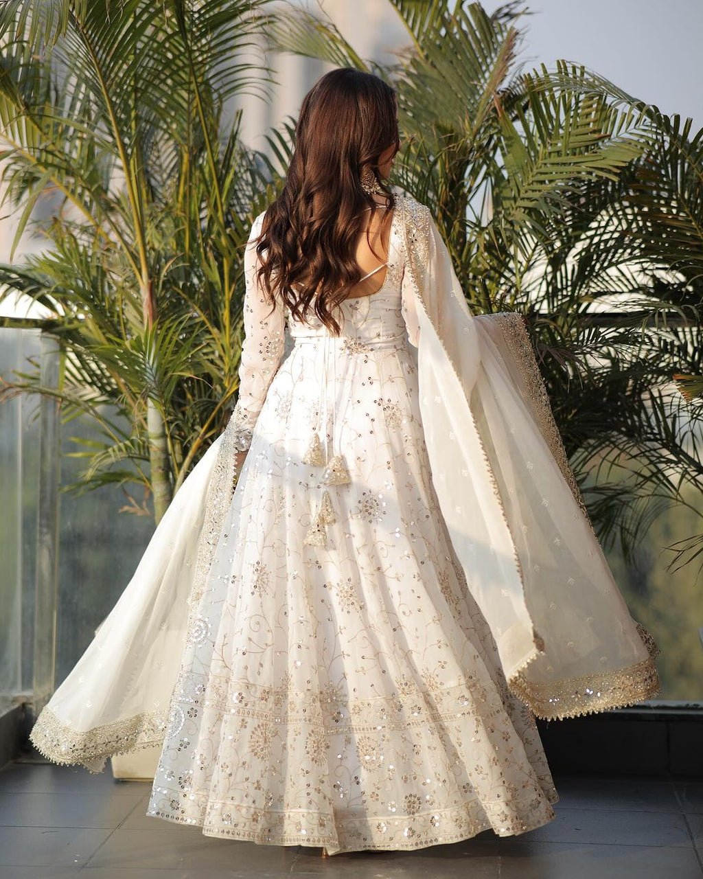 Full Heavy Work White Color Georgette Anarkali Gown