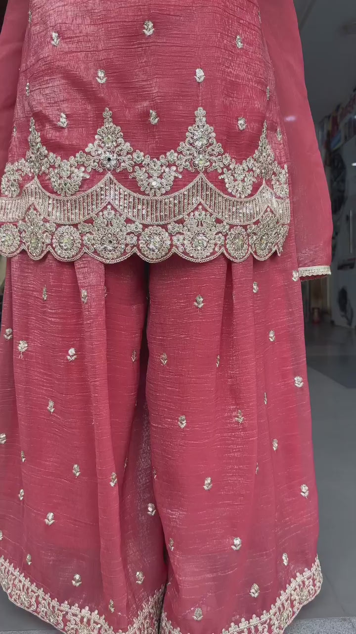 Designer Sharara Plazzo - Red