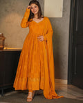 Embellished Mustard Color Sequence Work Gown